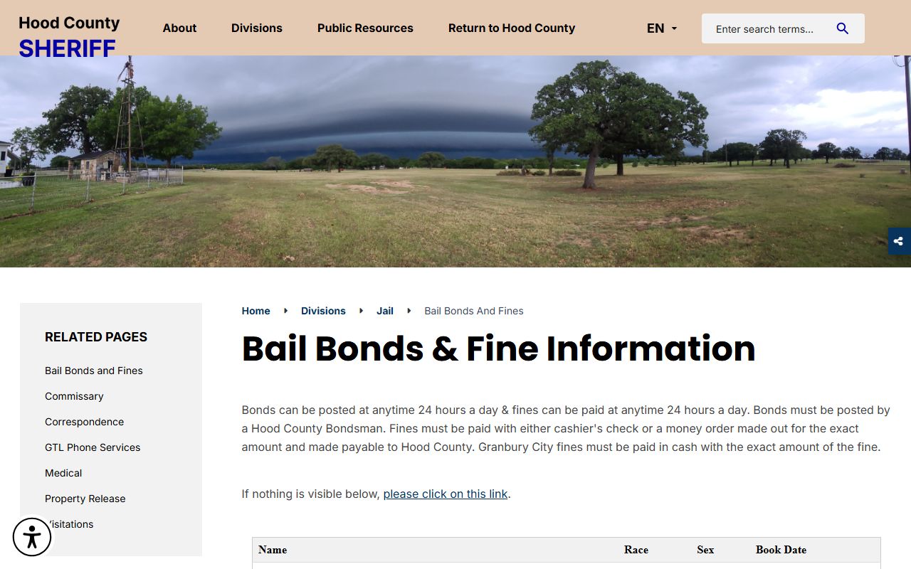 Hood County inmate records bail bonds and fines page