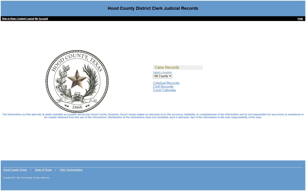 Hood County Tyler public access court records portal