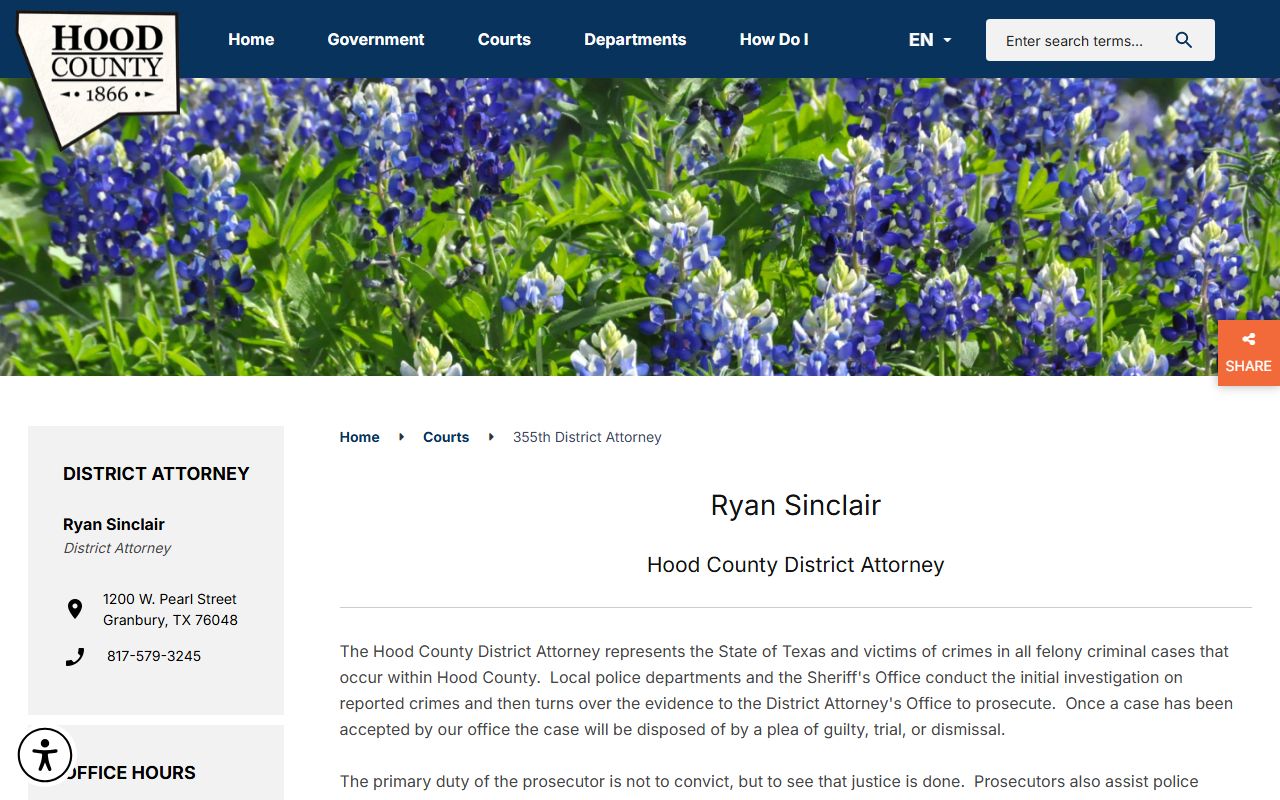 Hood County 355th District Attorney page